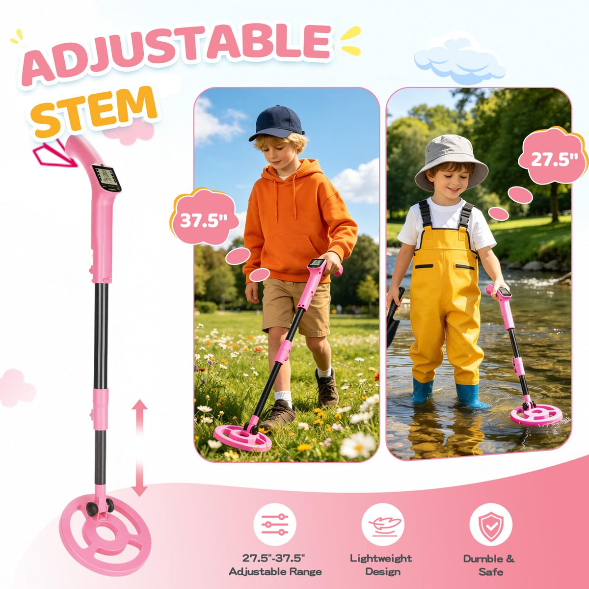 OMMO Metal Detector for Kids, Auto Calibration, LCD Display, Pink