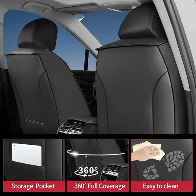 Fit Ridgeline Car Seat Covers for Honda Ridgeline 2007-2025 2026 - Upgraded Premium Waterproof & Breathable Leather, Airbag Compatible, All-Weather Seat Cushion Protector (2 Front/Black+Red)