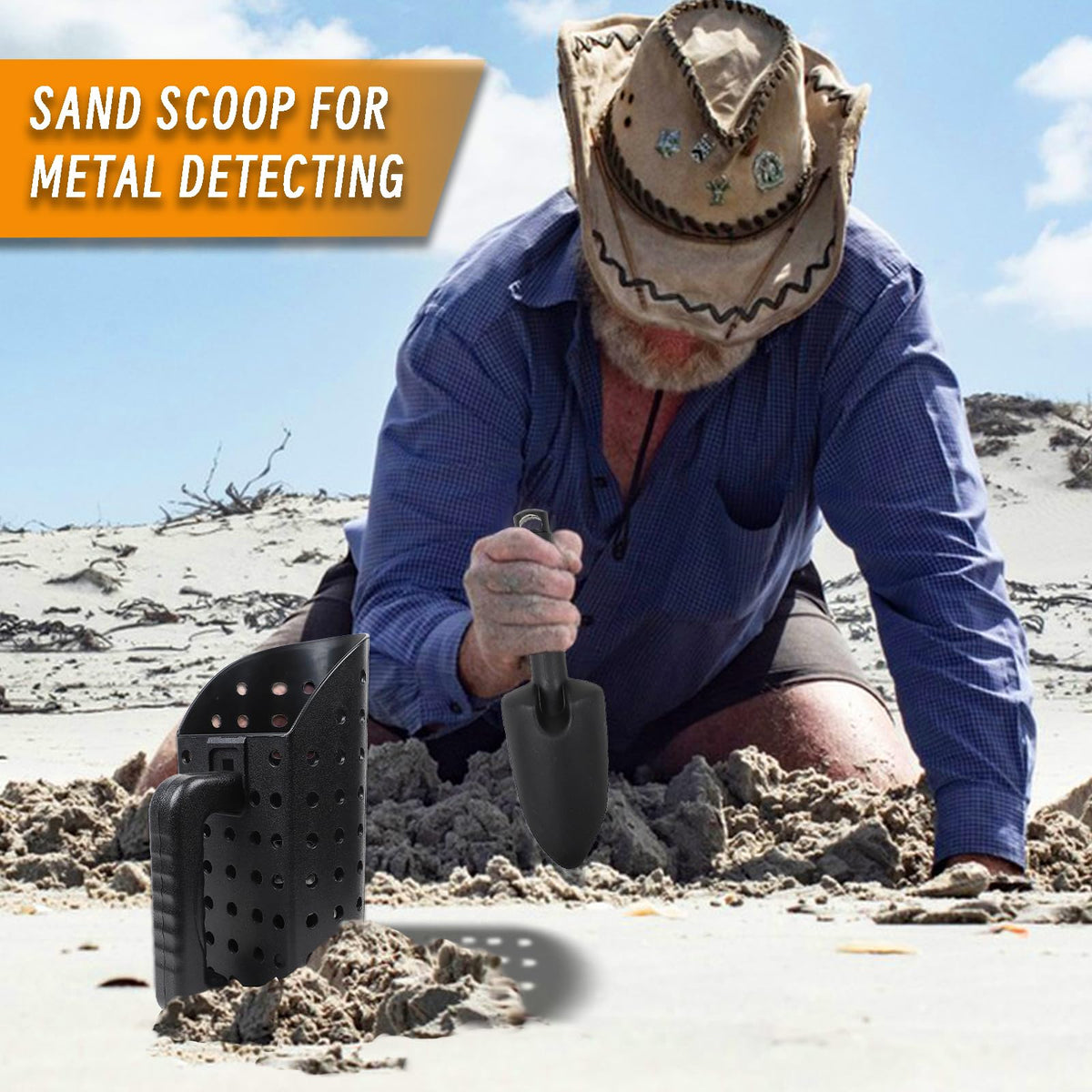 PSEBAY Sand Scoop for Metal Detecting, Metal Detector Tools Heavy Duty Digging Shovel and Sand Sifter for Beach Shelling