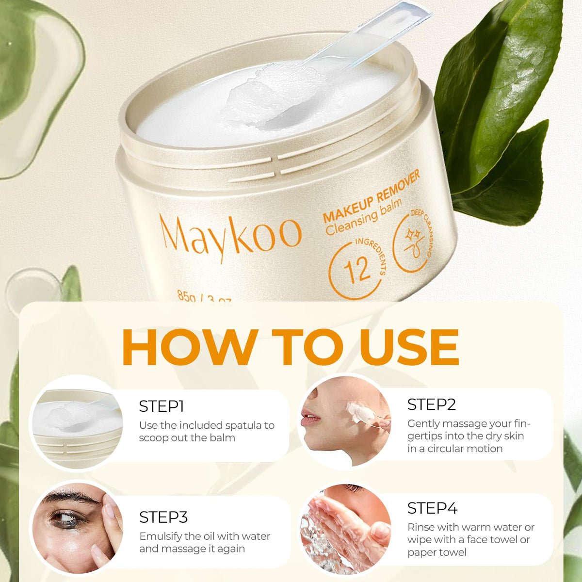 MAYKOO Makeup Remover Balm Hydrating Deep Cleansing Balm for Face，85 g/3 oz