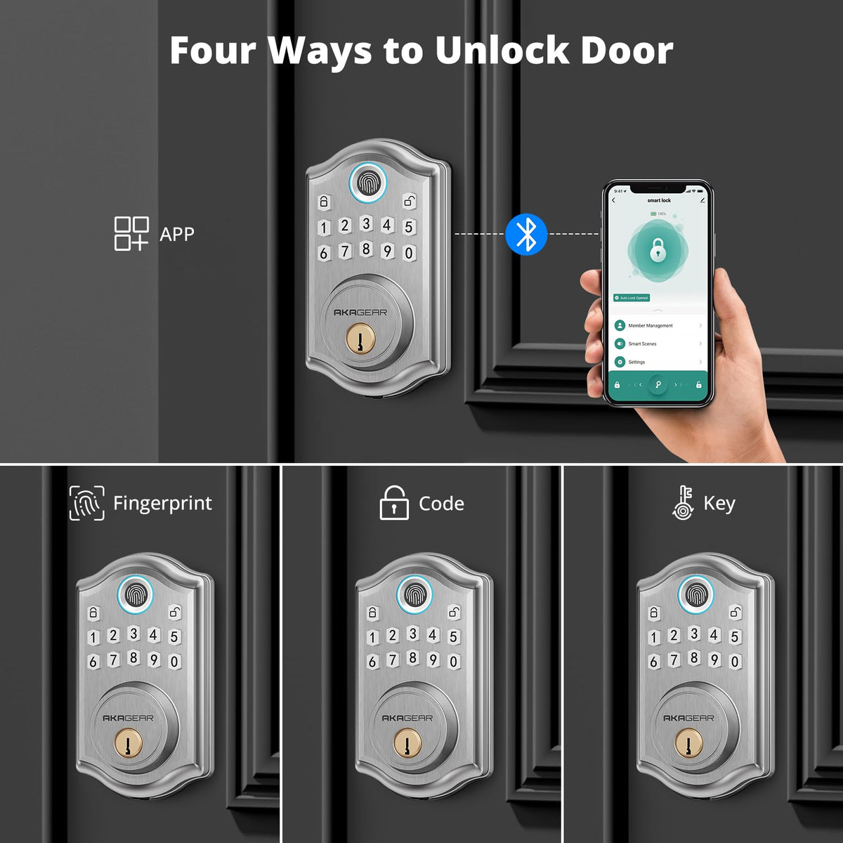 AkaGear DS10 Pro Keyless Entry Door Lock with Fingerprint, Satin Nickel