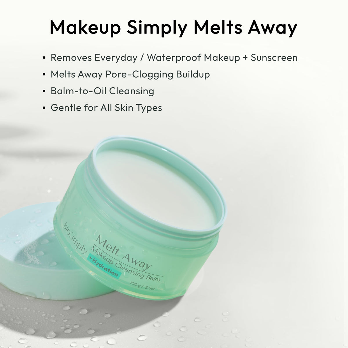 BioSimply Cleansing Balm Makeup Remover, Melts Away Waterproof Makeup and Sunscreen, Hydrating Finish with Hyaluronic Acid and Ceramide NP, for All Skin Types. 3.5oz / 100g