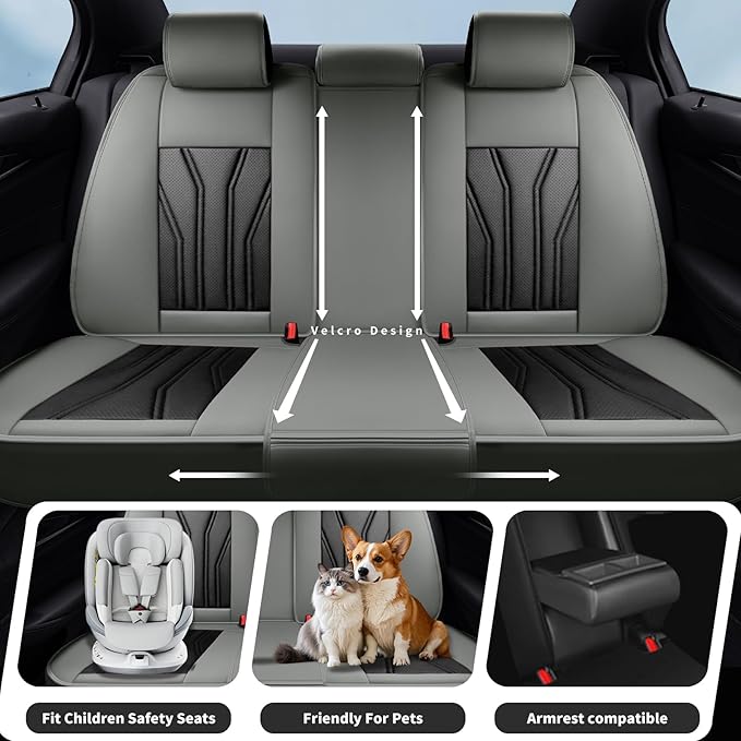 Fit Frontier Car Seat Covers Premium Leather for Nissan Frontier 2009-2025 2026. Waterproof， Breathable, Scratch-Resistant & All-Weather Seat Cushion Protector（Full Set,Gray&Black