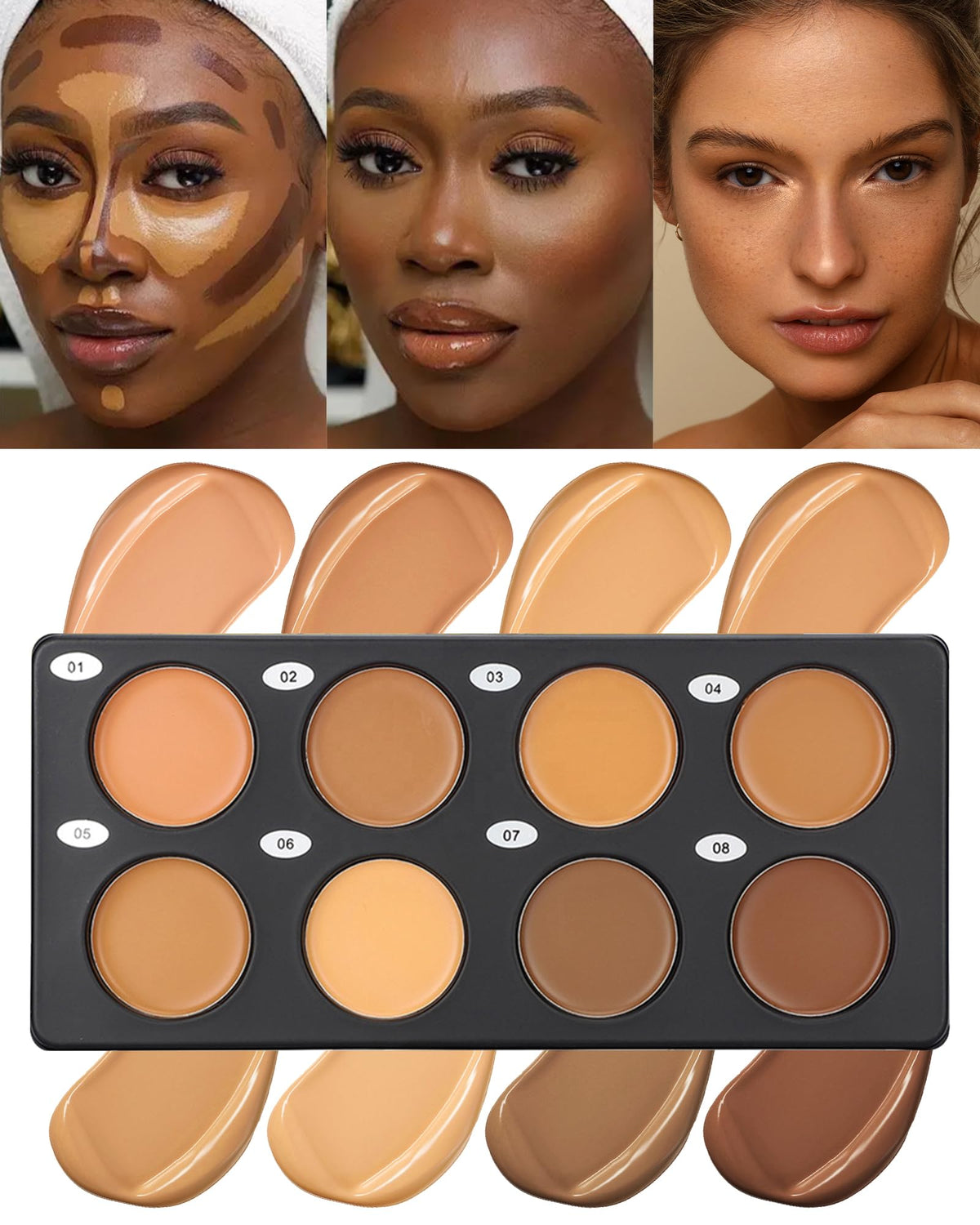 8 Colors Contour Palette, Cream Concealer Palette Makeup for Black Women