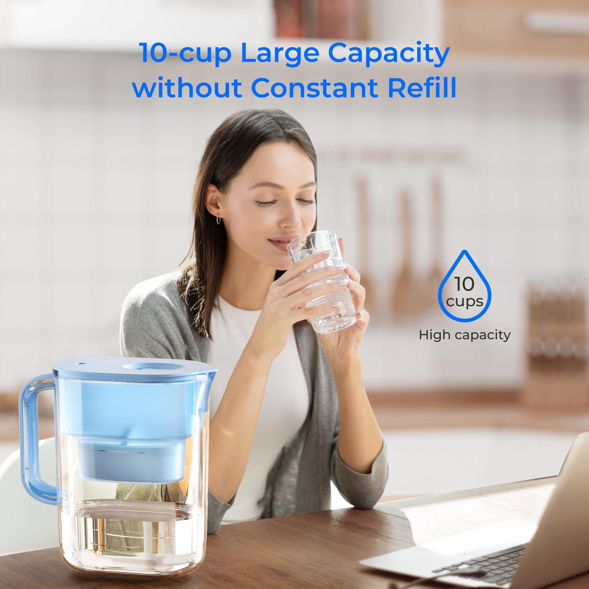 Waterdrop PT-07B Water Filter Pitcher with 3 Filters, 10-Cup, NSF Certified