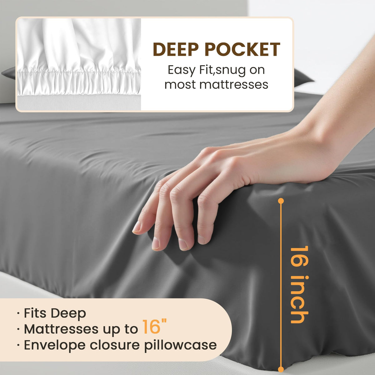 USXIBEI Queen Size 4 Piece Sheet Set - Comfy Breathable & Cooling Bed Sheets Set, Soft and Wrinkle Free, Deep Pockets, Easy & Secure Fit, Hotel Luxury Bedding for Women, Men - Oeko-Tex - Dark Grey