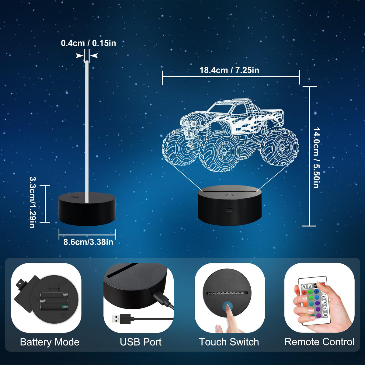 YuanDian Skull Monster Truck 3D LED Night Light