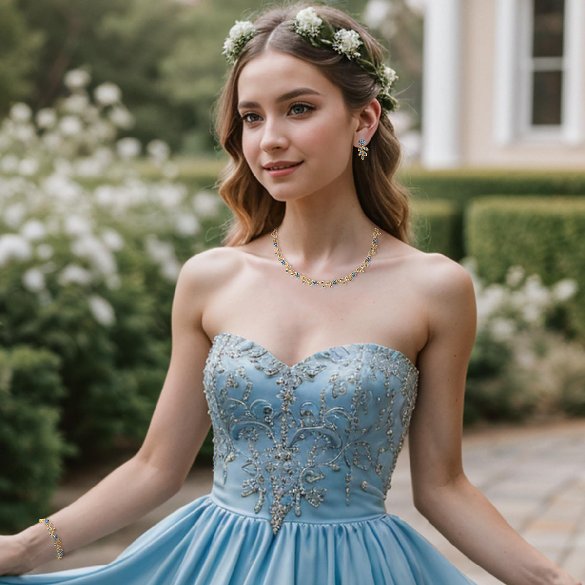 BriLove Gorgeous Wedding Jewelry Set for Women Bride Bridesmaid Blue Topaz
