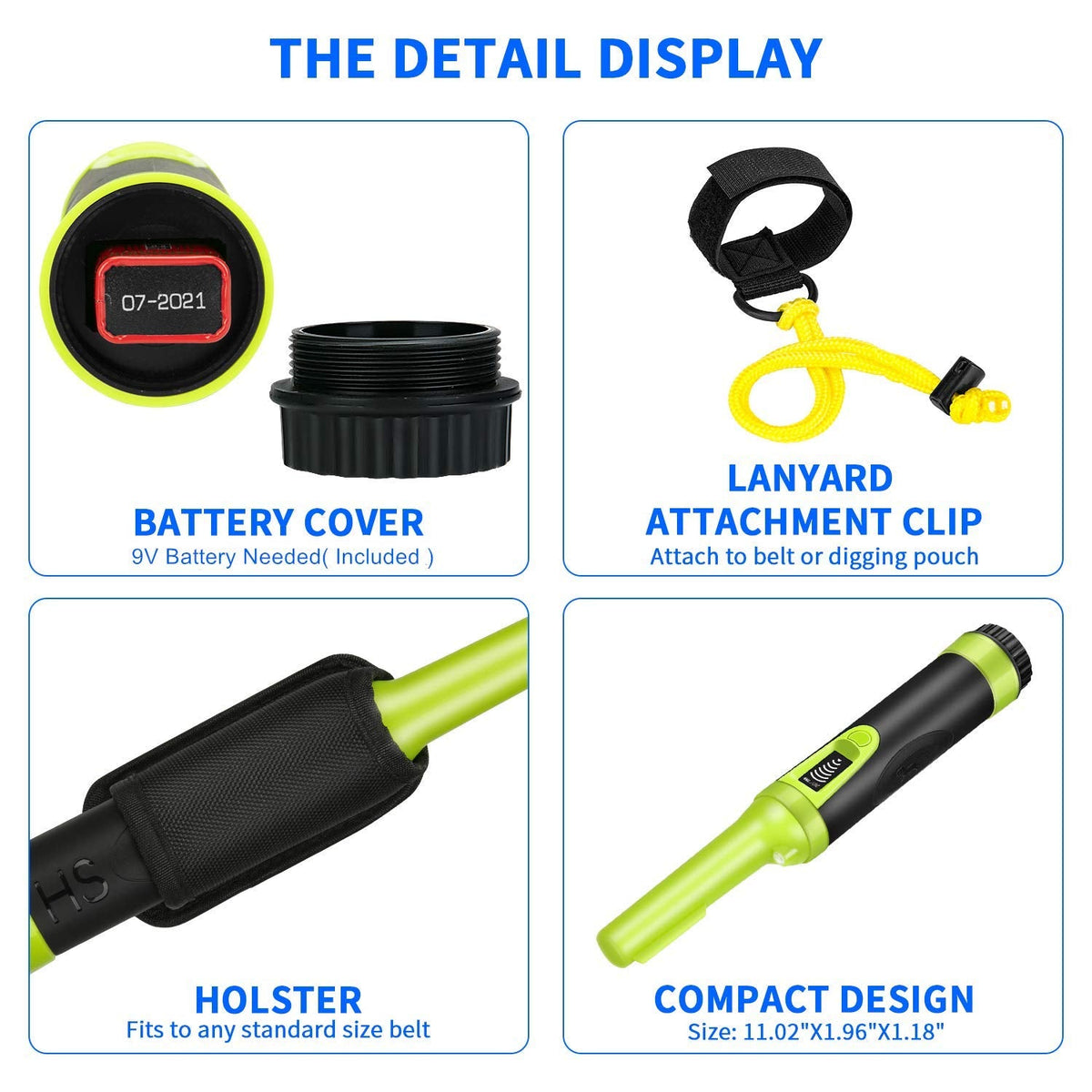 Fully Waterproof LCD Display Pinpointing Gold Metal Detector with LED Flashlight,360 Degree Searching Pinpointer,IP68 Underwater to 3m/9.8feet Treasure Hunter for Adults and Kids, Three Modes,Green