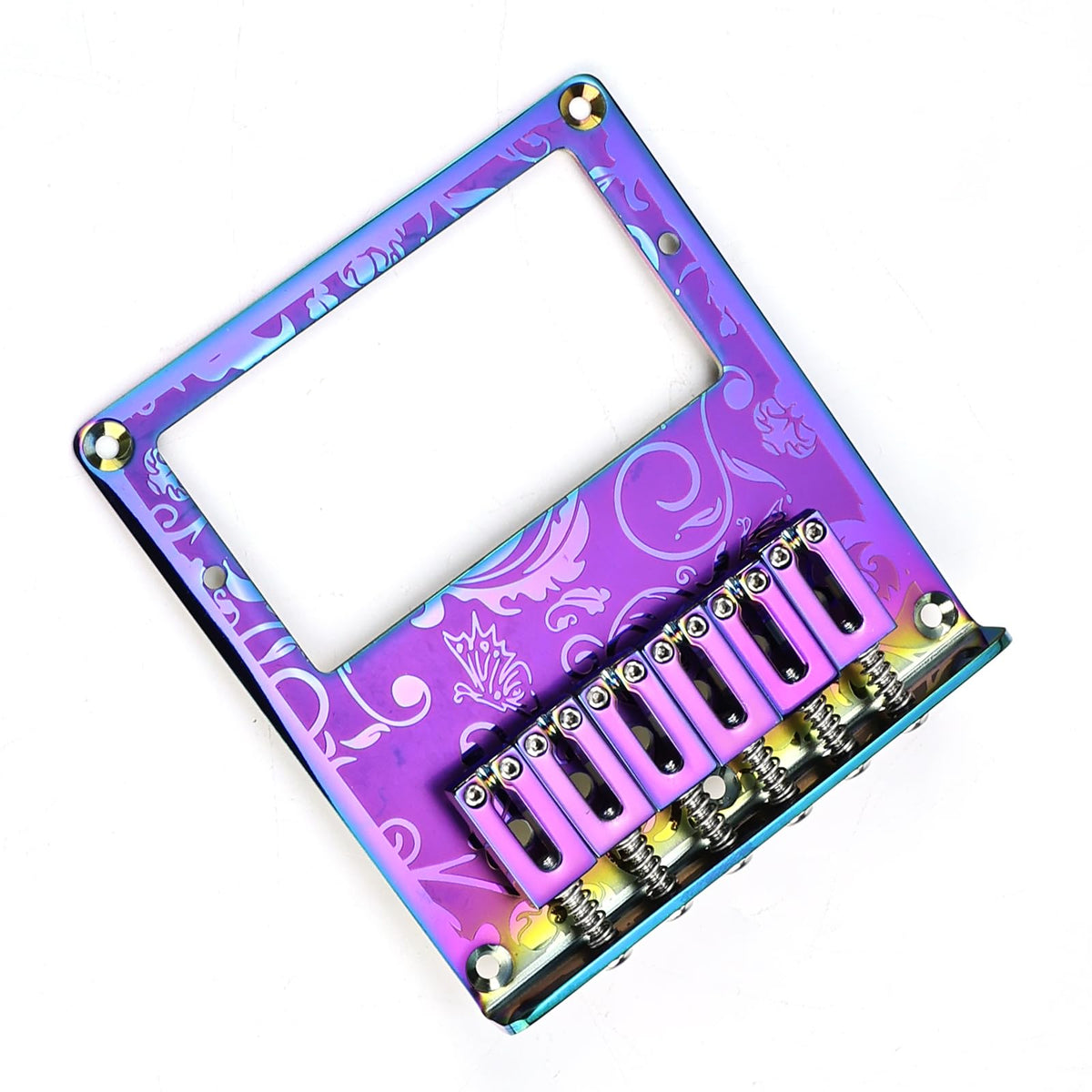 OVSAL 10.5mm Engraved Stainless Steel Fixed Electric Guitar Bridge Humbucker Pickup Hole 6-string Guitar hardtail Bridge for Telecaster Tele TL Style Electric Guitar Replacement Parts (Purple)