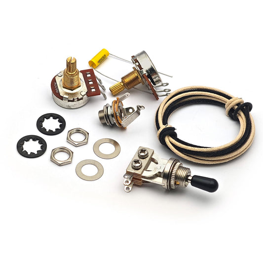 MAXCHEER Electric Guitar Wiring Harness Kits 2 Pickup Style Wiring Harness- 3 Way Toggle Switch+1T1V+Output Jack 500K Pots/473J Capacitor Guitar Circuit Kits (Electric Guitar, 1T1V 3Way)