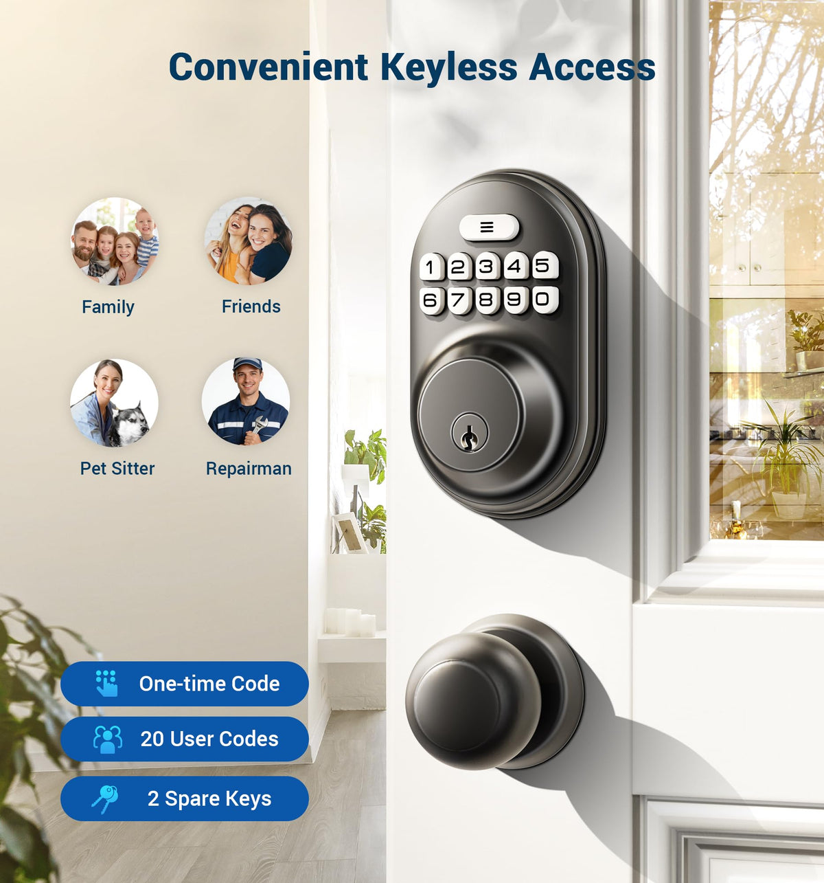Veise RZ-A Electronic Keypad Deadbolt Door Lock, Matte Black