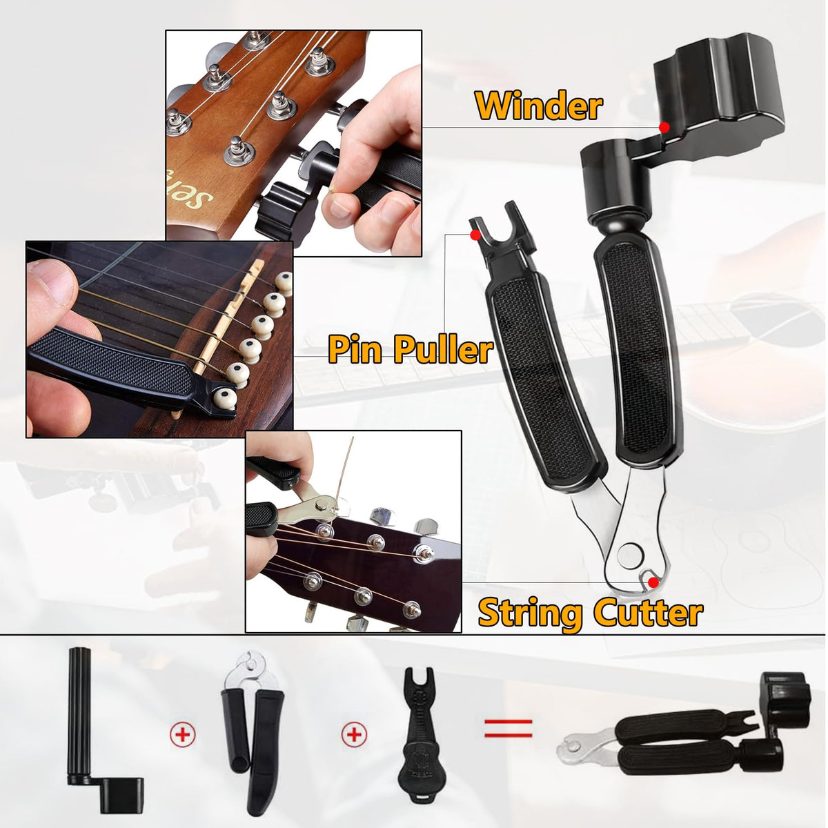 Jinlop Essential Acoustic Guitar Kit: Tuner, Capo, 18 Strings & Tools