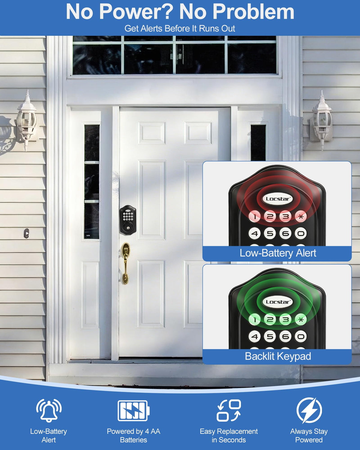 Locstar Keyless Entry Door Lock, Keypad Deadbolt with App, Matte Black