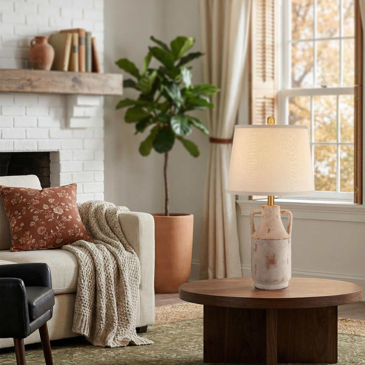 Lovlast Ceramic Table Lamp for Living Room, 26" Rustic Farmhouse Lamp