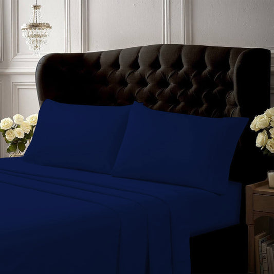 Tribeca Living Queen Cotton Percale Deep Pocket Sheet Set, Midnight Blue