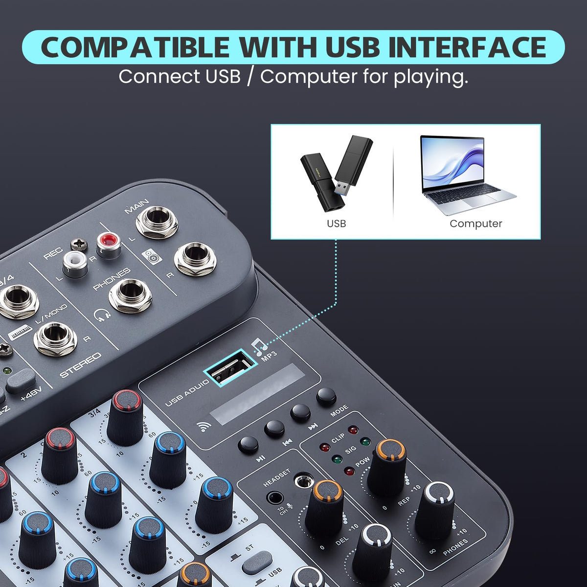 Boeska 4 Channel DJ Audio Mixer, DJ Mixers Sound Board, Sound Mixer Board XLR 1/4" Interface, BT USB MP3 Computer Input 48V Phantom Power Stereo Karaoke DJ Studio Streaming KTV Stage
