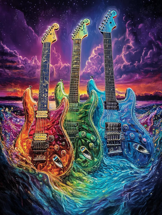 Electric Guitars Preprinted 11CT Cross Stitch Kits for Beginners & Adults 12x16 Inches - Easy Needlepoint Patterns for Home Decor & Crafting 1