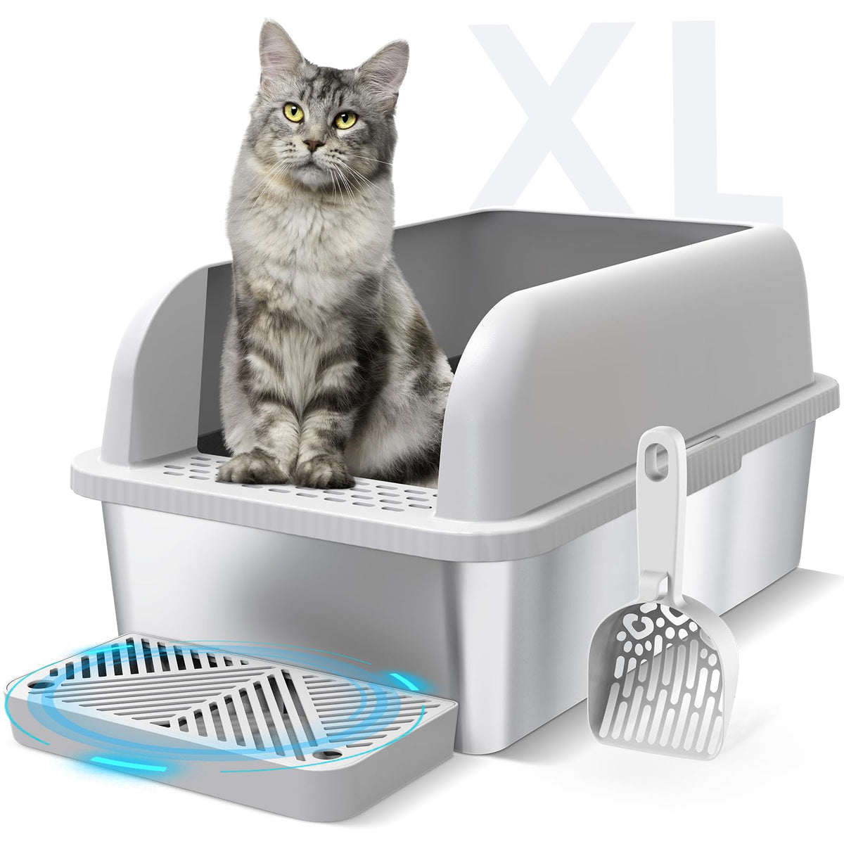 Suzzipaws XL Enclosed Stainless Steel Cat Litter Box for Big Cats