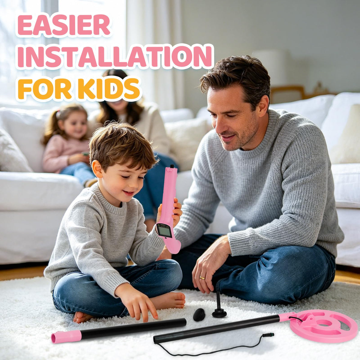 OMMO Metal Detector for Kids, Auto Calibration, LCD Display, Pink