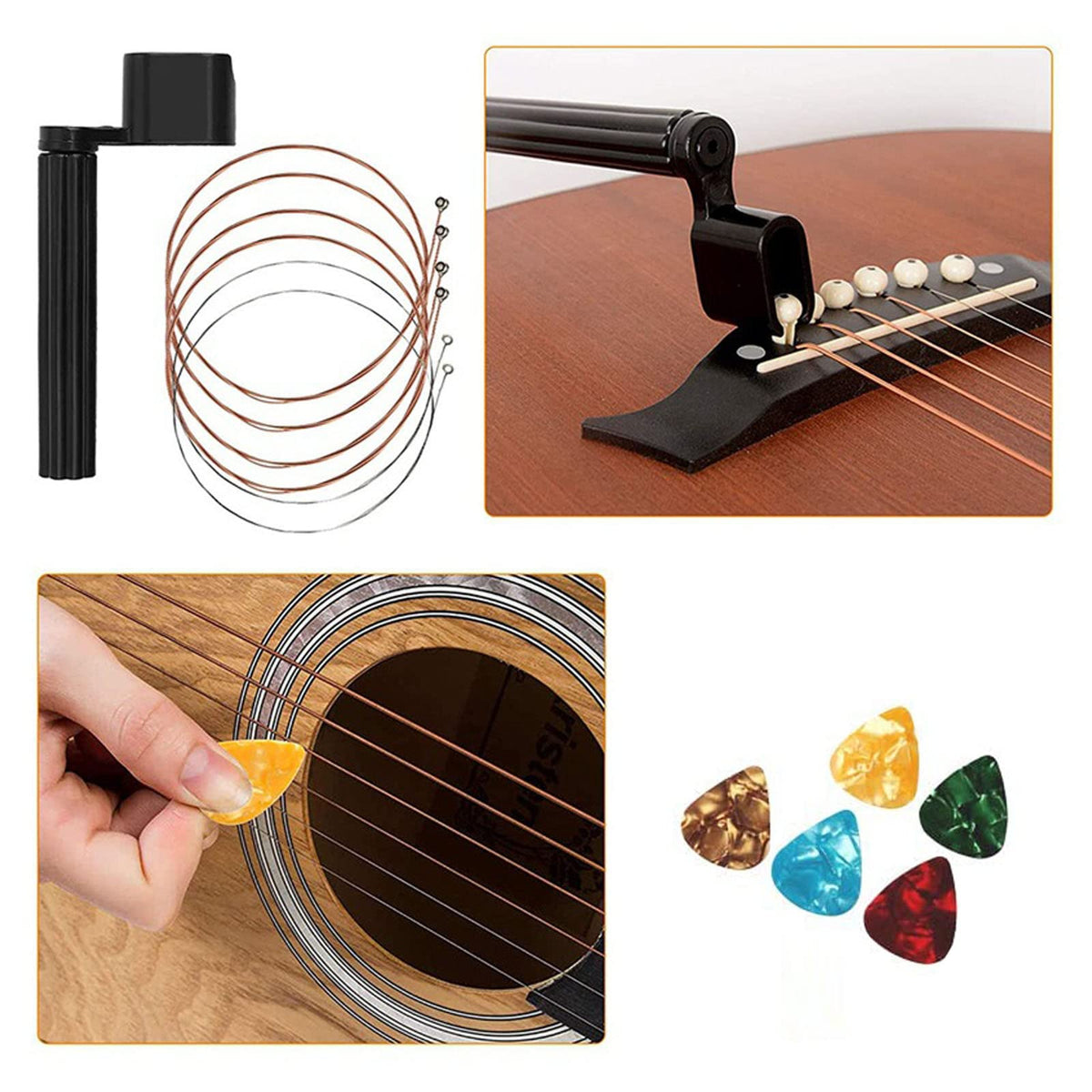 72PCS Guitar Tool Kit,Professional Guitar Repairing Maintenance Tool Kit with Guitar Strings Picks Bridge Pins Gauge Guitar Accessories Gifts for Acoustic Guitar Electric guitar Ukulele Bass Banjo