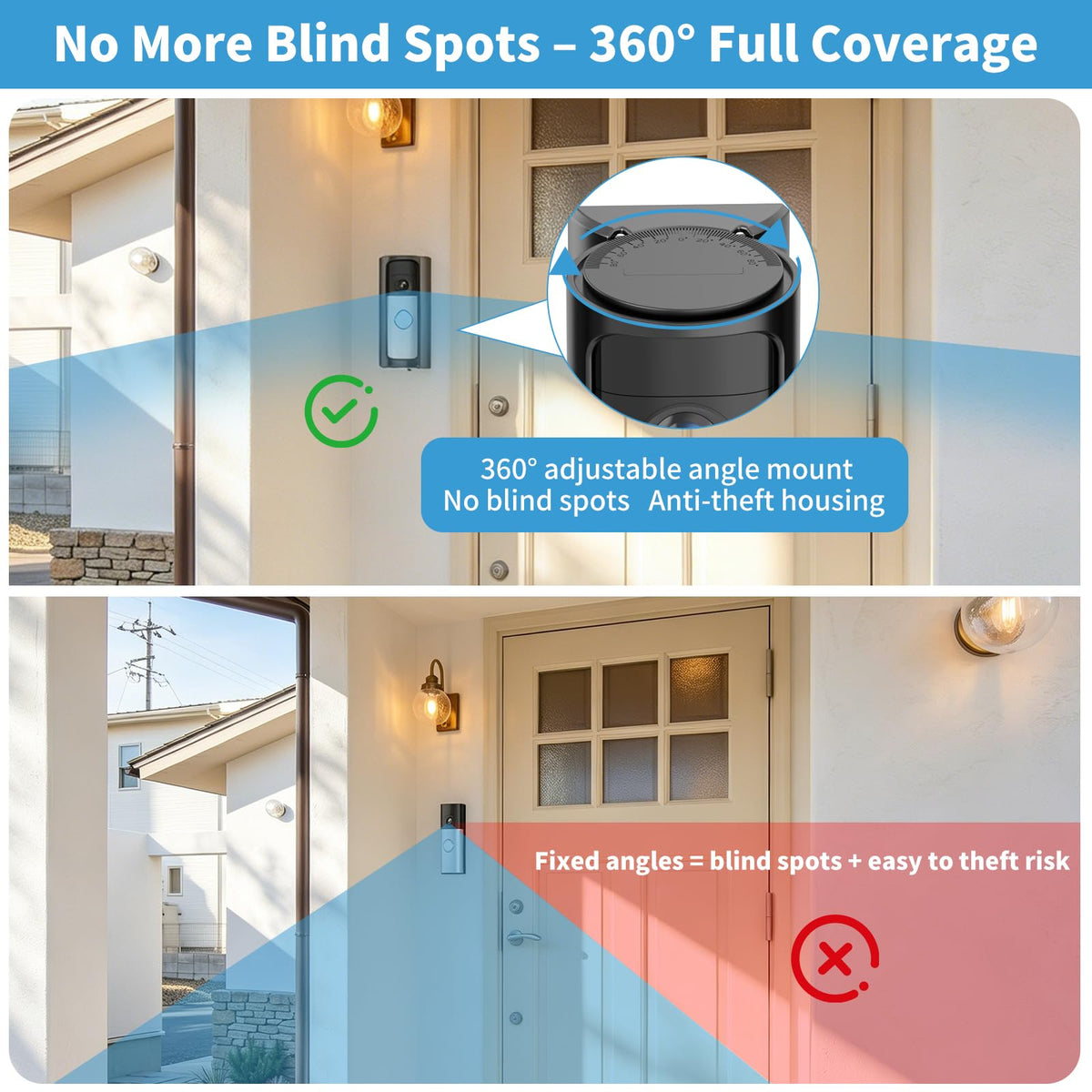 360° Adjustable Ring Doorbell Angle Mount for 2026 Newest Battery Doorbell/Plus/Pro (2nd Gen), No-Drill Adhesive Corner Wedge Kit with Rain Cover, Anti-Theft Video Doorbell Kits for Houses Apartments