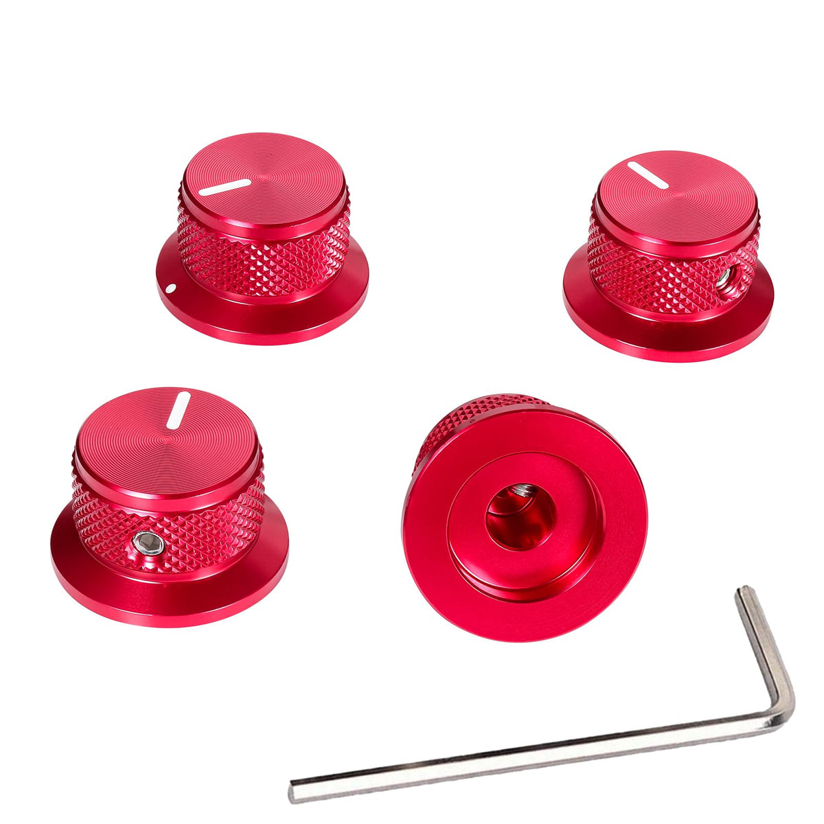 4Pcs Electric Guitar Knobs Red Aluminium Volume Tone Top Hat Speed Control Knob for Les PAU Stracaster Telecaster Tele Guitar Parts (Red)