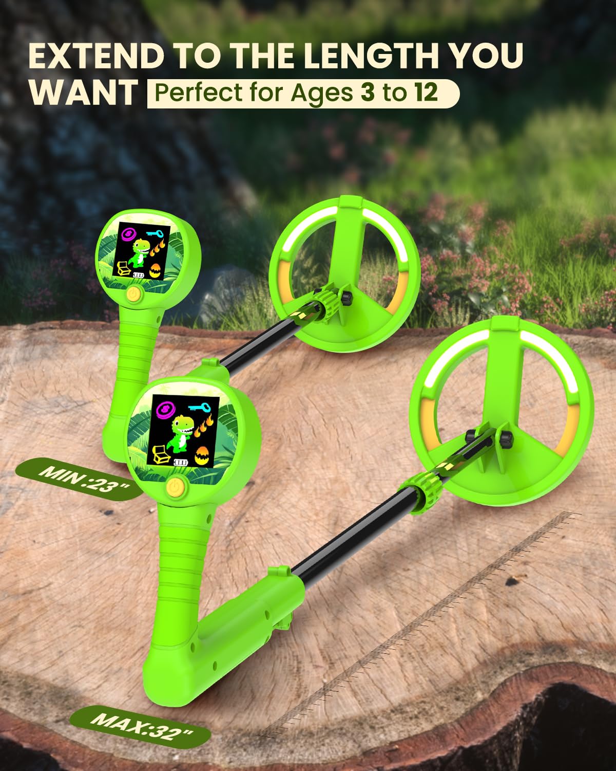 Metal Detector for Kids, Intuitive Color LCD Display, 6.7” Glowing LED Coil, Kid-Safe Lightweight with Adjustable Handle & 4” Precision Deepth, Perfect Educational Gift for Kids Ages 3-12