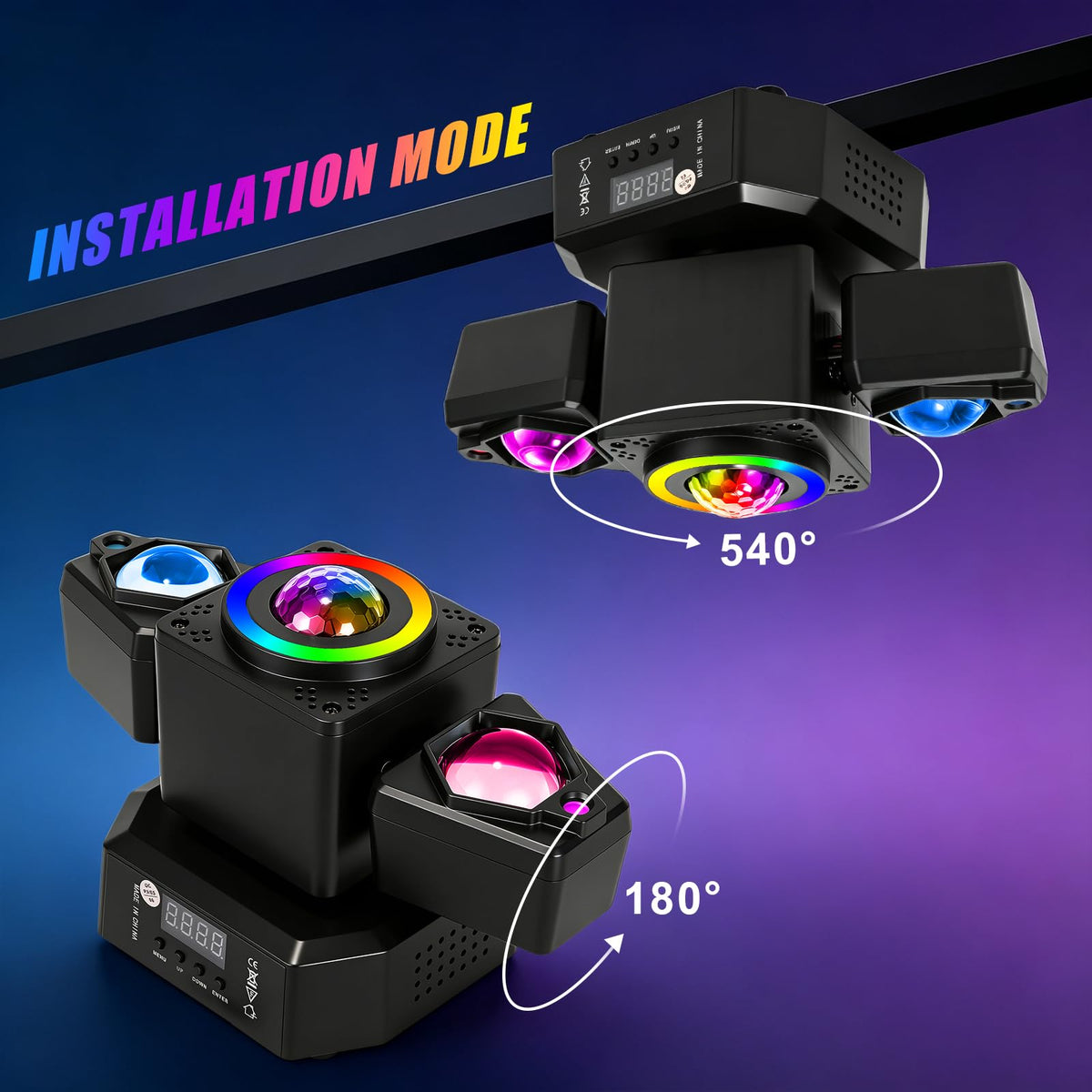 XPCLEOYZ 2 Arms Moving Head DJ Lights 4-in-1 RGBW LED Disco Stage Light