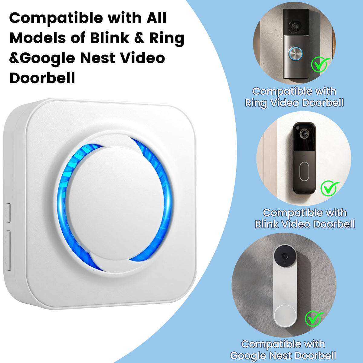 LUCKYDUO Smart WiFi Doorbell Chime for Ring, Blink & Nest, 58 Tones