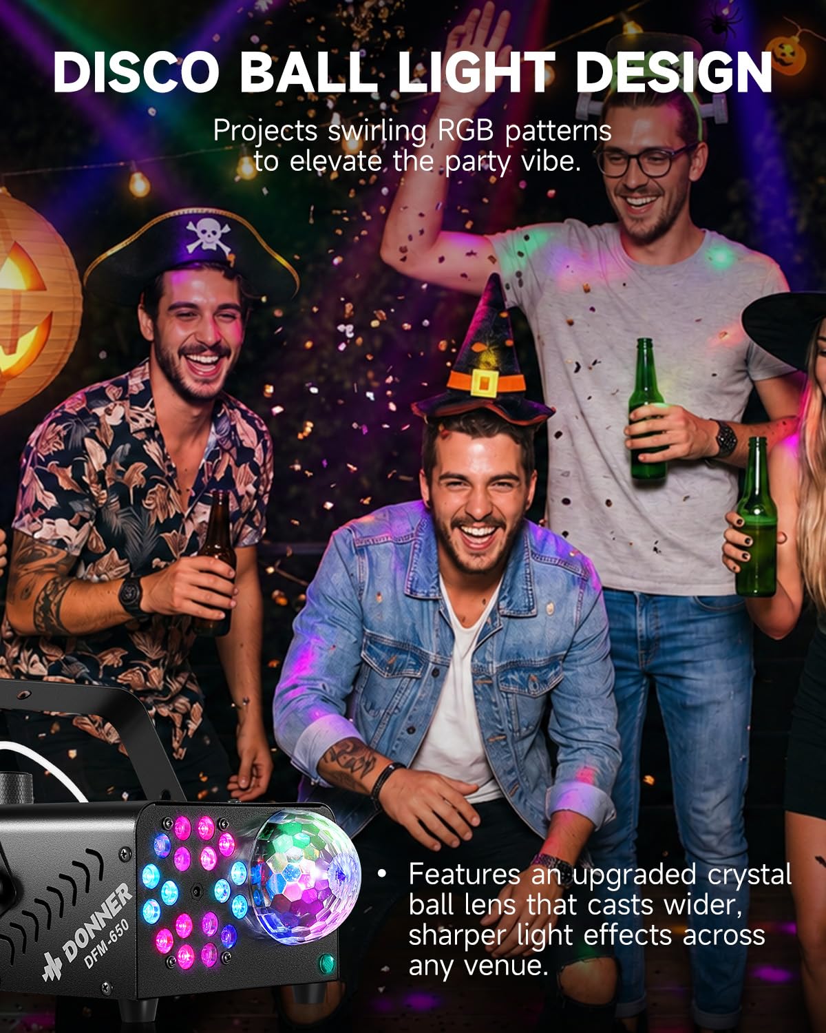Fog Machine, Smoke Machine with Disco Ball Lights, 18 LED Beads & 13 Colors