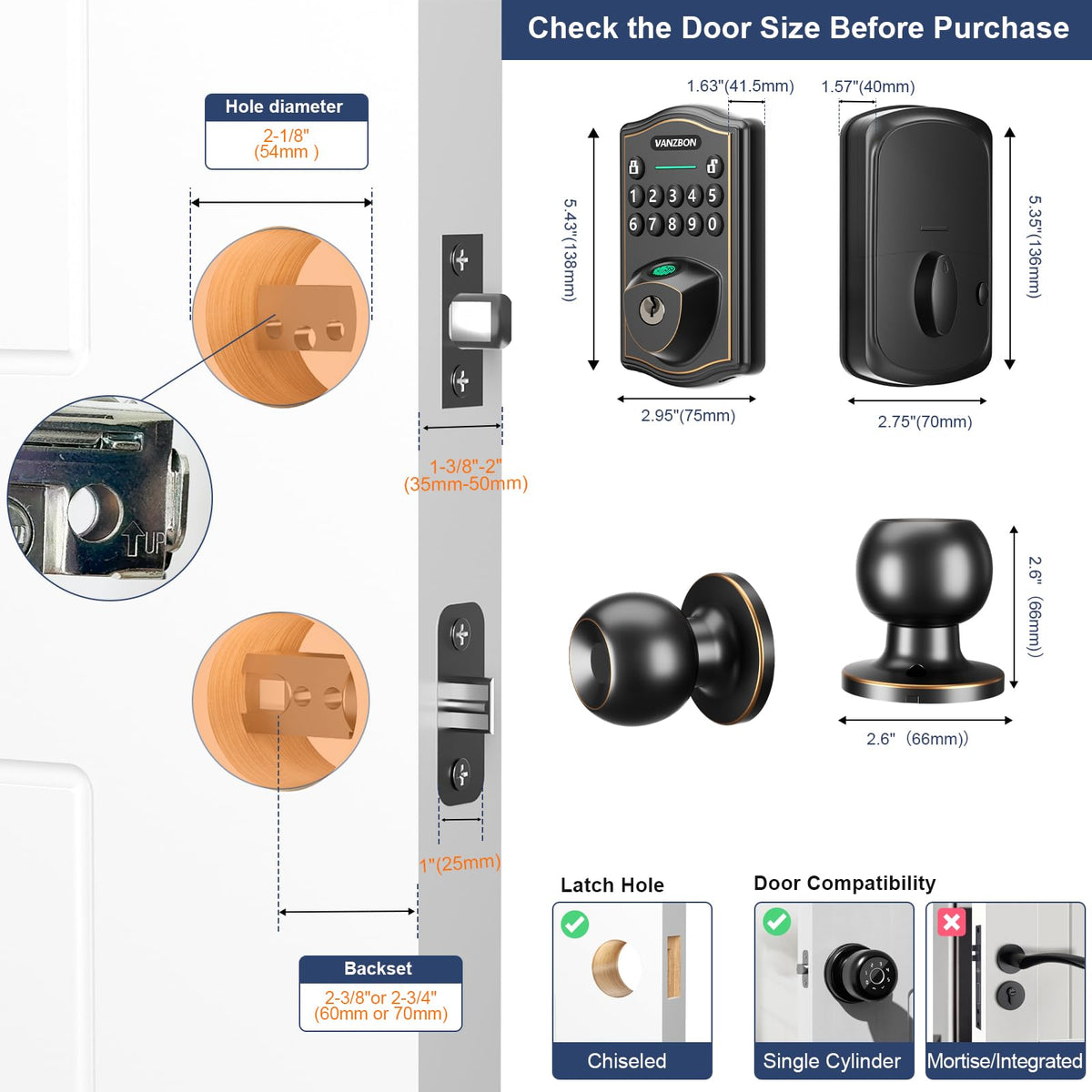 Keyless Entry Code Door Lock with Knob Set for Both Front Door or Bedroom