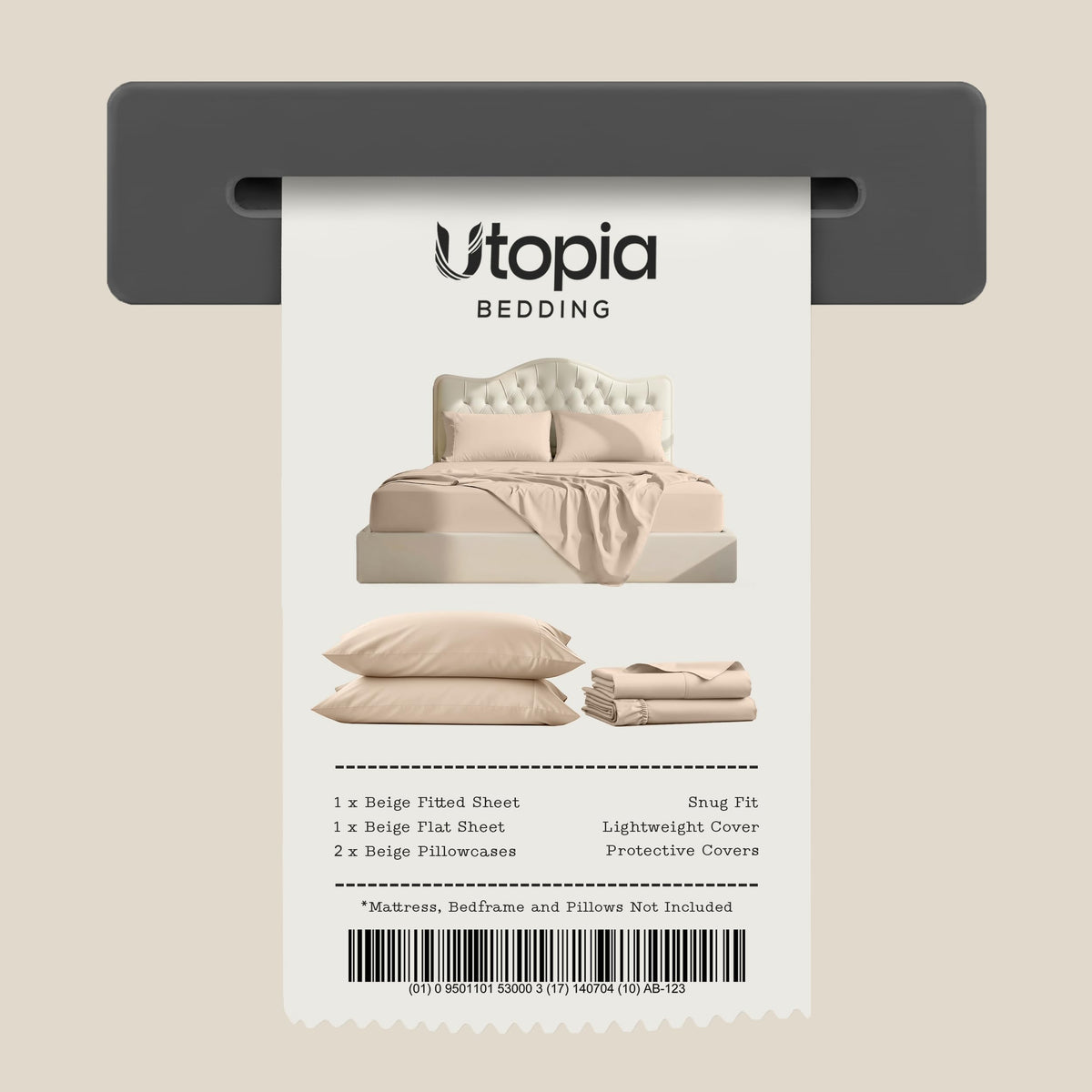 Queen Sheets Set, 4 Pieces 16" Deep Pocket Hotel Luxury Bed Sheets, Beige