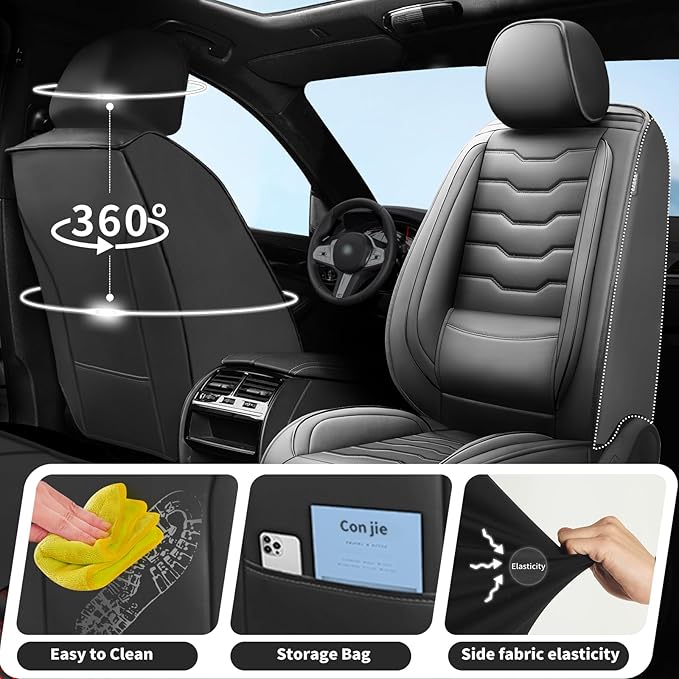 Fit Frontier Car Seat Covers Premium Leather for Nissan Frontier 2009-2025 2026. Waterproof， Breathable, Scratch-Resistant & All-Weather Seat Cushion Protector（Full Set,Black