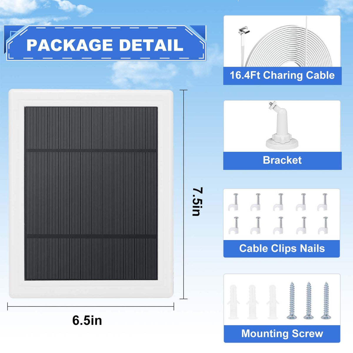 Solar Panel for Ring Doorbell 5W 5V Solar Charger Pefect for Ring Video Doorbell (2nd Gen - 2020 Release), Micro USB Port IP65 16.4ft Waterproof Charging Cable, 360°Adjustable Mount