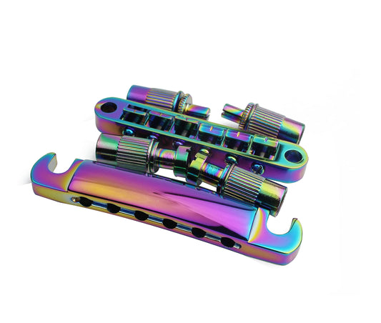 Guyker Guitar Tune-O-Matic Bridge and Stop Bar Tailpiece Combo with Anchors and Studs Replacement Compatible with LP SG EPI 6 String Electric Guitar(Rainbow Chameleon)