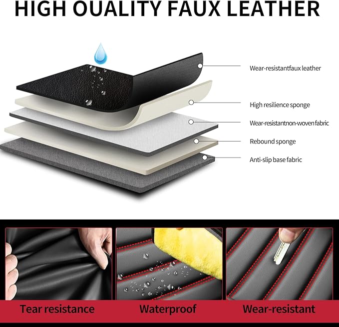 Fit Forester Car Seat Covers for Subaru Forester 2007-2025 2026 - Upgraded Premium Waterproof & Breathable Leather, Airbag Compatible, All-Weather Seat Cushion Protector (2 Front/Black+Red)