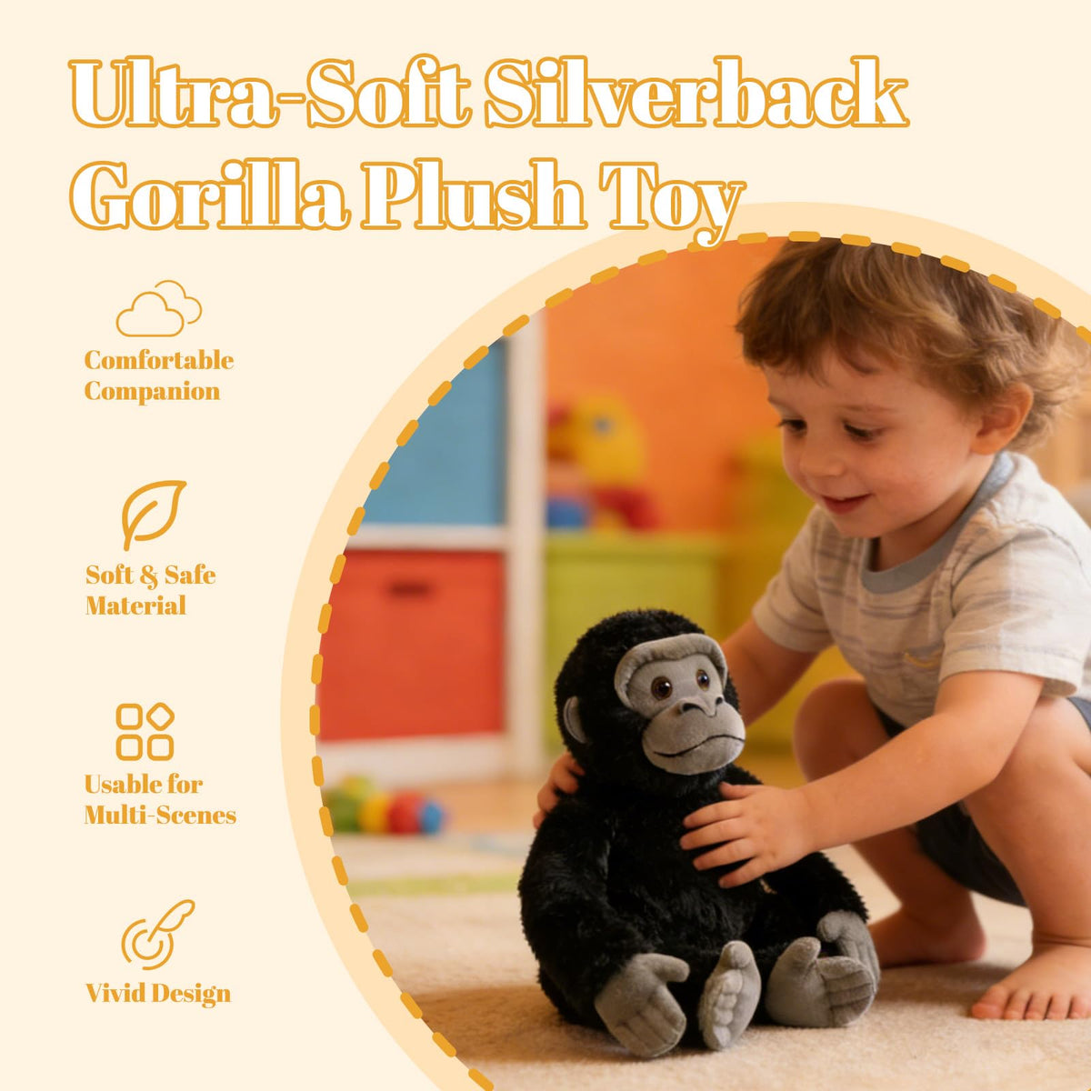 JUSTQUNSEEN 10" Sitting Silverback Gorilla Stuffed Animal - Soft Realistic Plush Toy Gift for Kids Boys & Girls, Gorilla Toys for Playtime Adventures & Birthday Gifts (Black)
