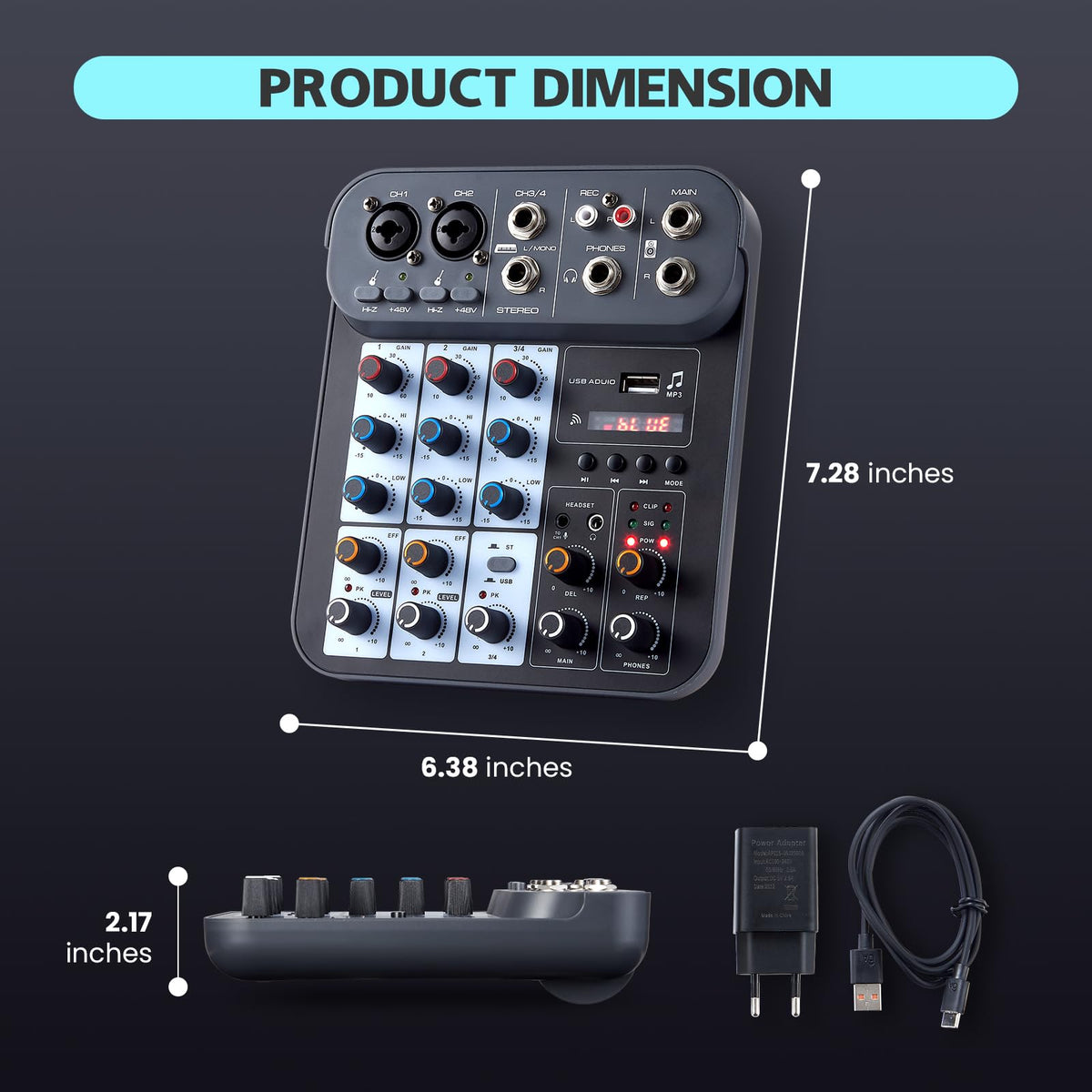 Boeska 4 Channel DJ Audio Mixer, DJ Mixers Sound Board, Sound Mixer Board XLR 1/4" Interface, BT USB MP3 Computer Input 48V Phantom Power Stereo Karaoke DJ Studio Streaming KTV Stage