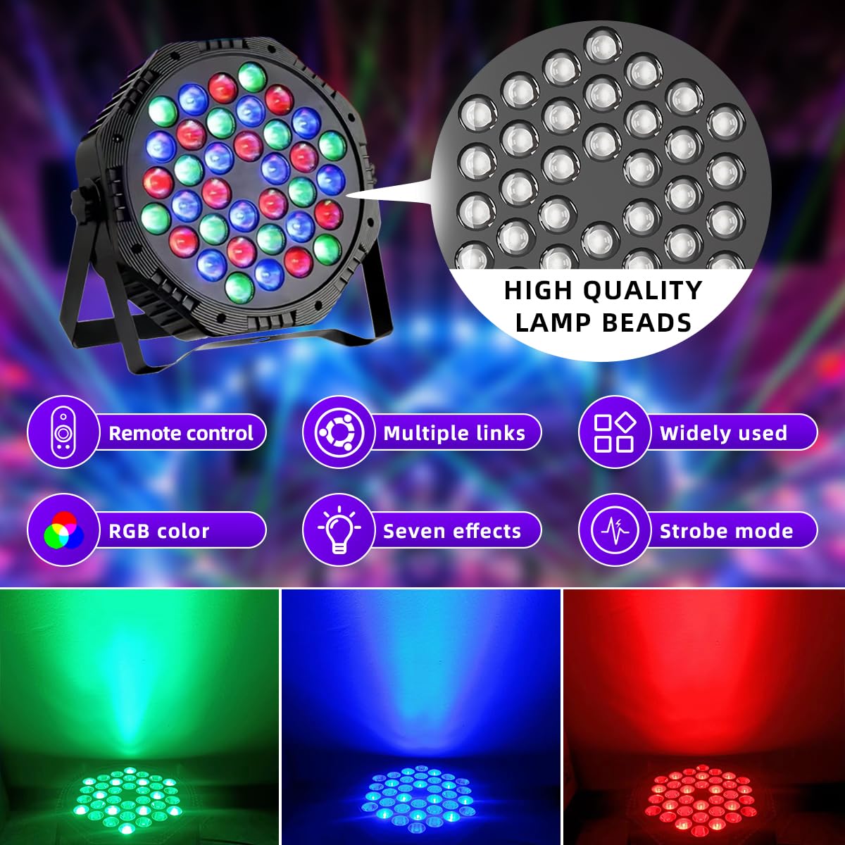 Yiixuyo - 3-Packs 36 LEDs Par Lights DJ Stage Light for Party