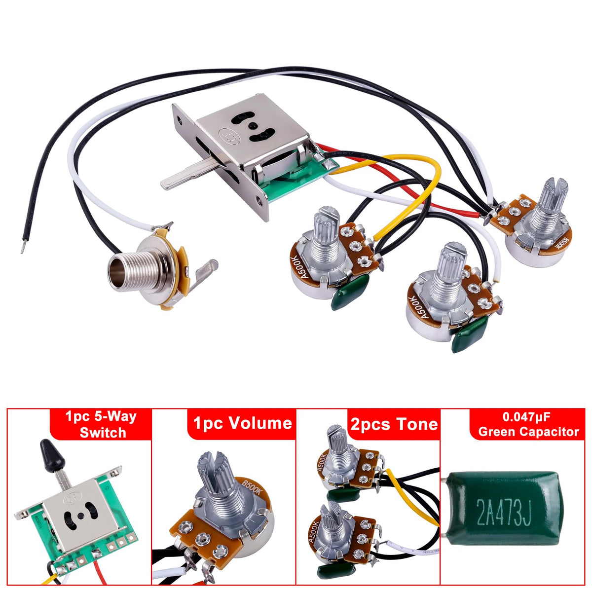 Banworks Electric Guitar Wiring Harness Kit 2 Tone 1 Volume Prewired 500K