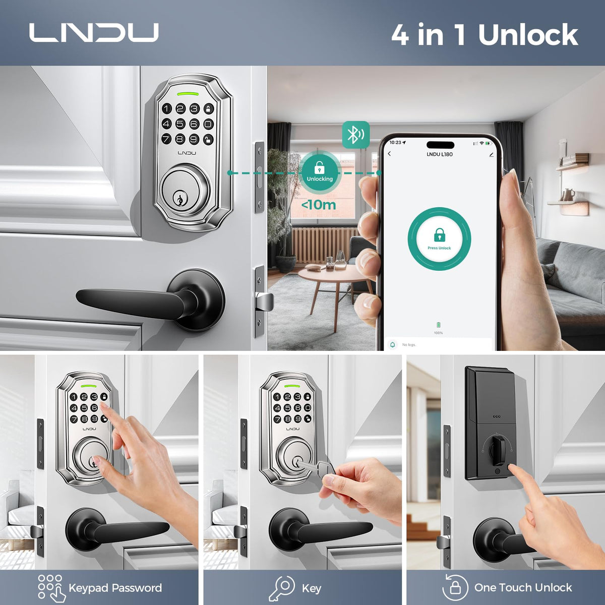 Keyless Entry Door Lock with 2 Levelers - Electronic Keypad Deadbolt, Auto Lock & Anti-Peeping Password, Matte Black Smart Locking for Front Door