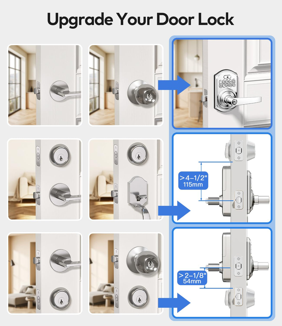 TEEHO TE004 Keyless Entry Door Lock Handle with Keypad, Satin Nickel