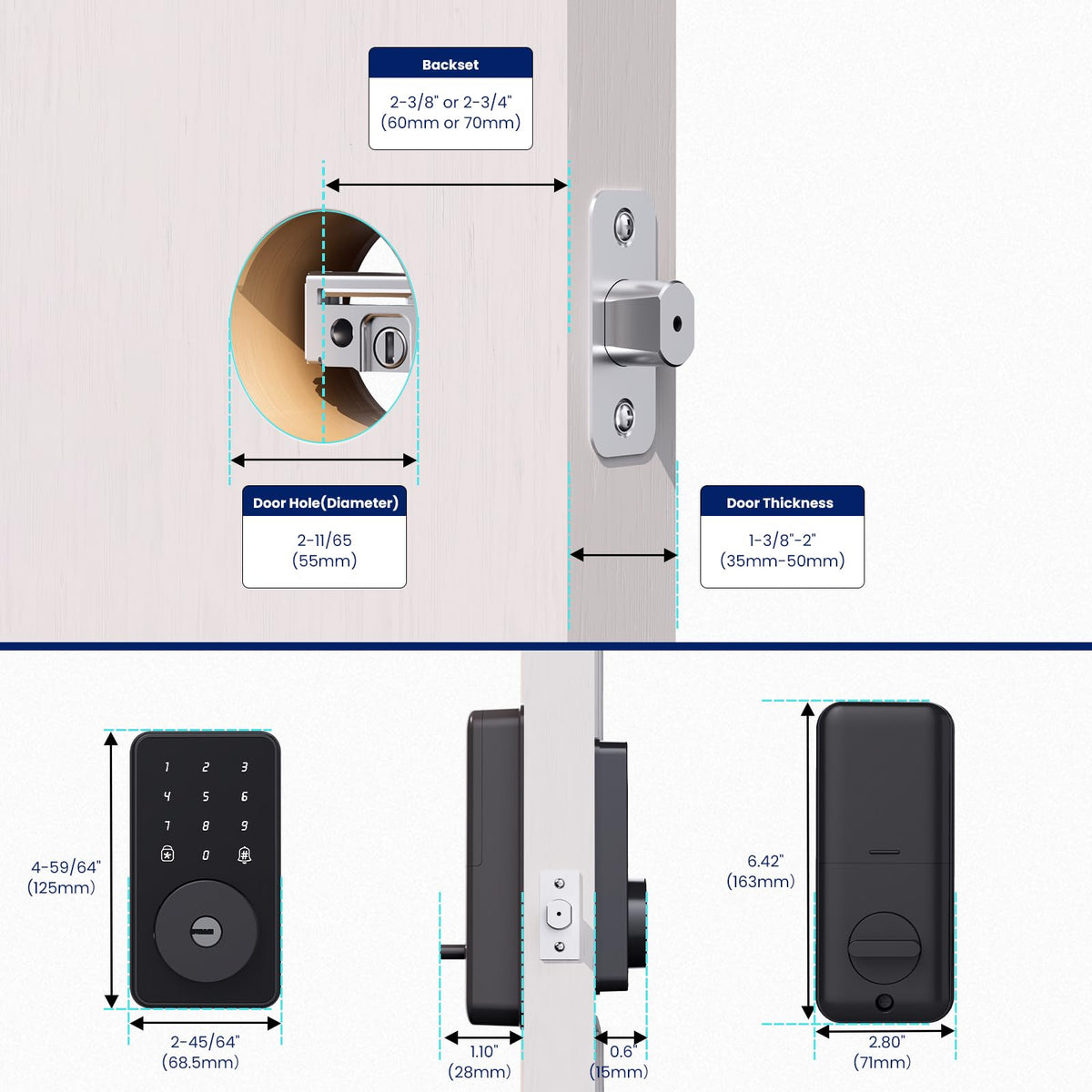 Keyless Entry Door Lock with Keypad, Biquole Smart Deadbolt Lock