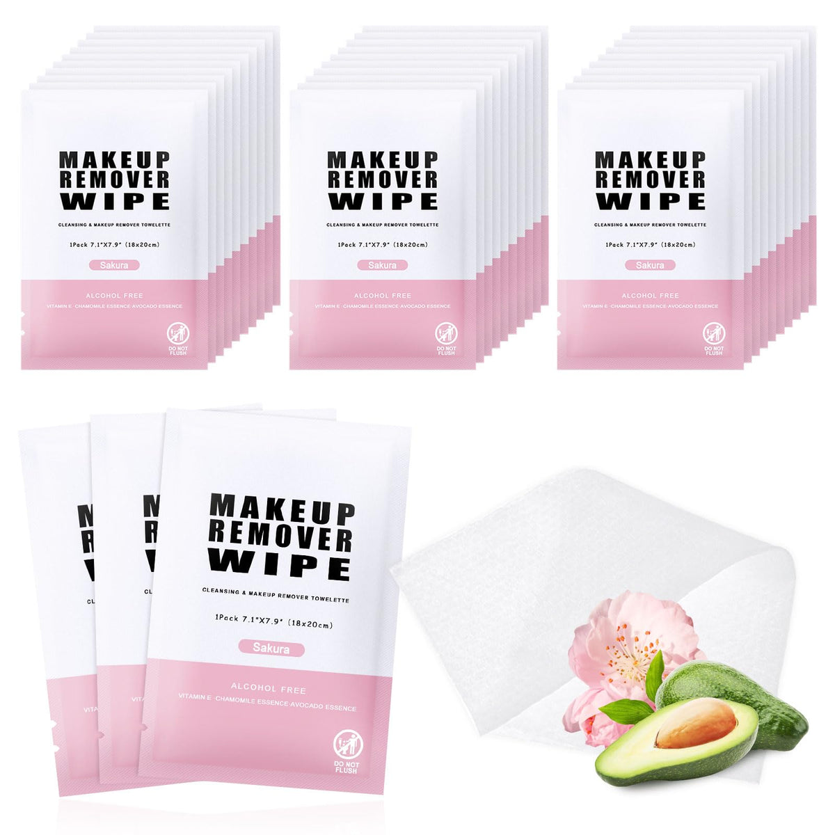 Pack of 200 Makeup Remover Wipes Individually Wrapped,Sakura Scent