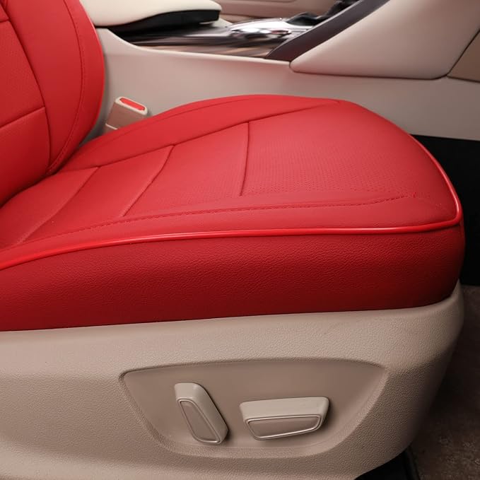 EKR Camry Car Seat Covers for Toyota Camry Hybrid LE,Hybrid SE 2018 2019 2020 2021 2022 2023 2024,Leather Car Seat Cover Full Set for Trucks SUV-Faux Leather(Red)