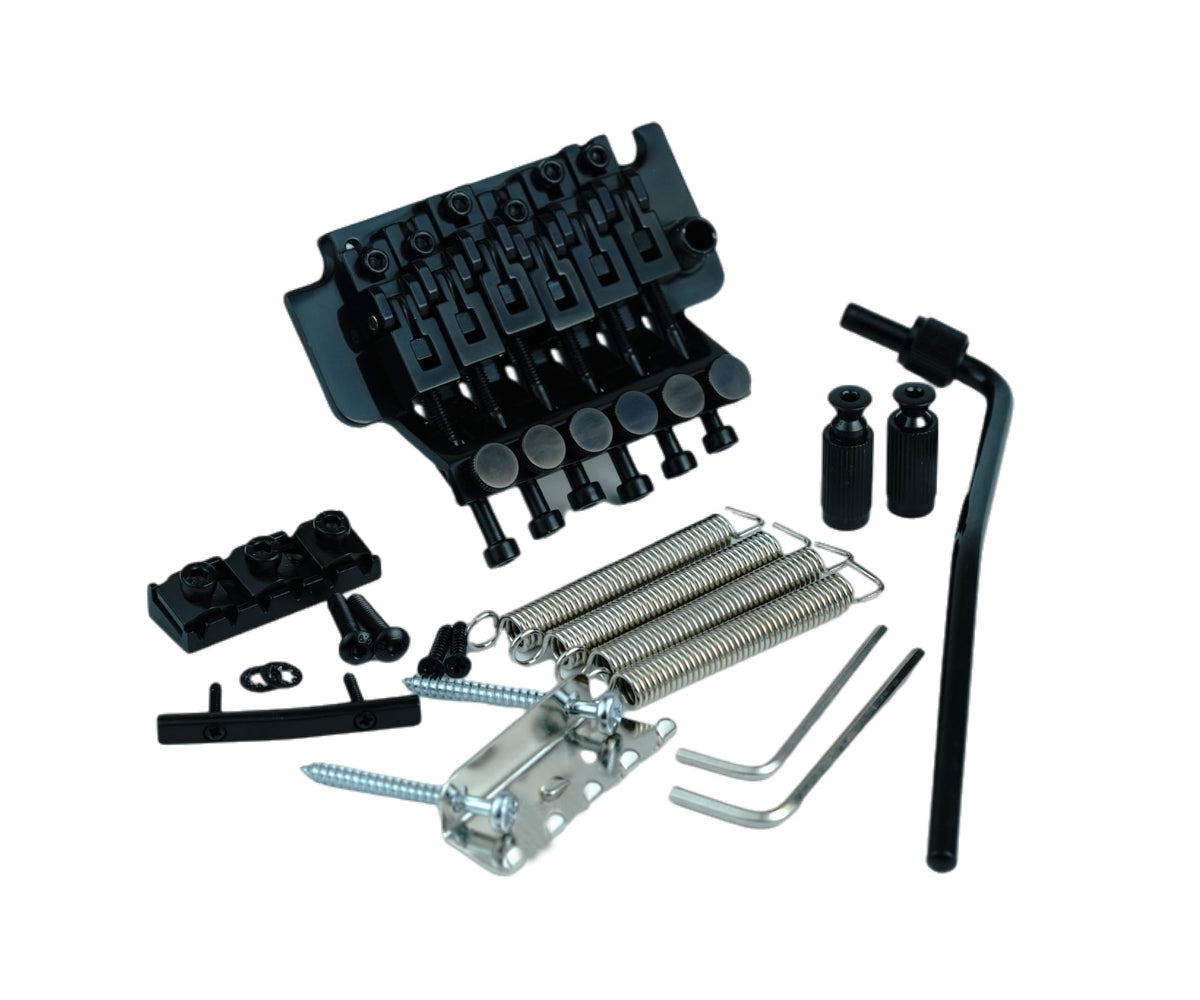 Eddaray Double Rocking Tremolo Bridge, 6 String Electric Guitar Spring Stabilizer Device Double Vibrato System Tailpiece Saddle Playing Accessories Replacement (S2000 Black, 43mm String Lock Length)