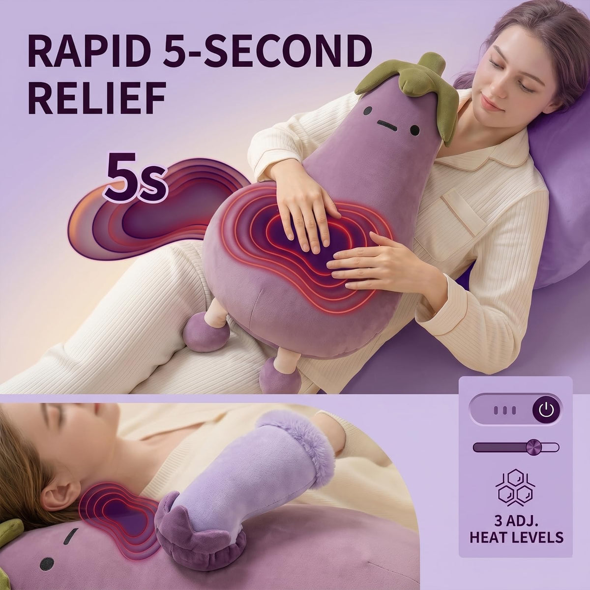 Eggplant Hugging Pillow,Eggplant Patting Pillow with RC Heat&Pat Arm+Bluetooth Voice Recording,Long Leg Hugger Sleep Cuddle Pillows,Adult Ultimate Sleeping Buddy (Tapping Model, S:27 * 7 * 7.5in)