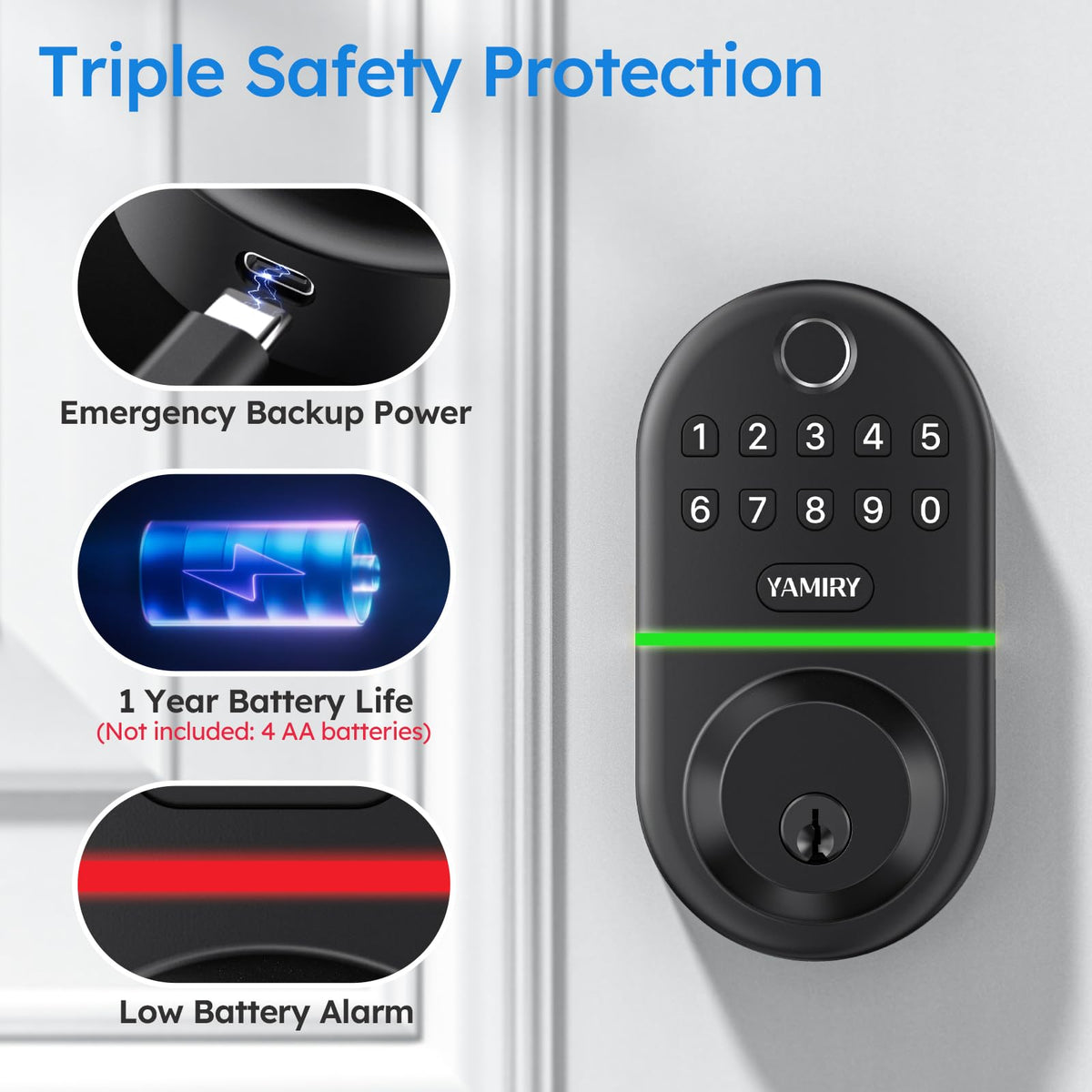 Yamiry Electronic Keypad Deadbolt, Fingerprint Door Lock,Keyless Entry Digital Lock for Front Door, Smart Deadbolt,Easy Installation