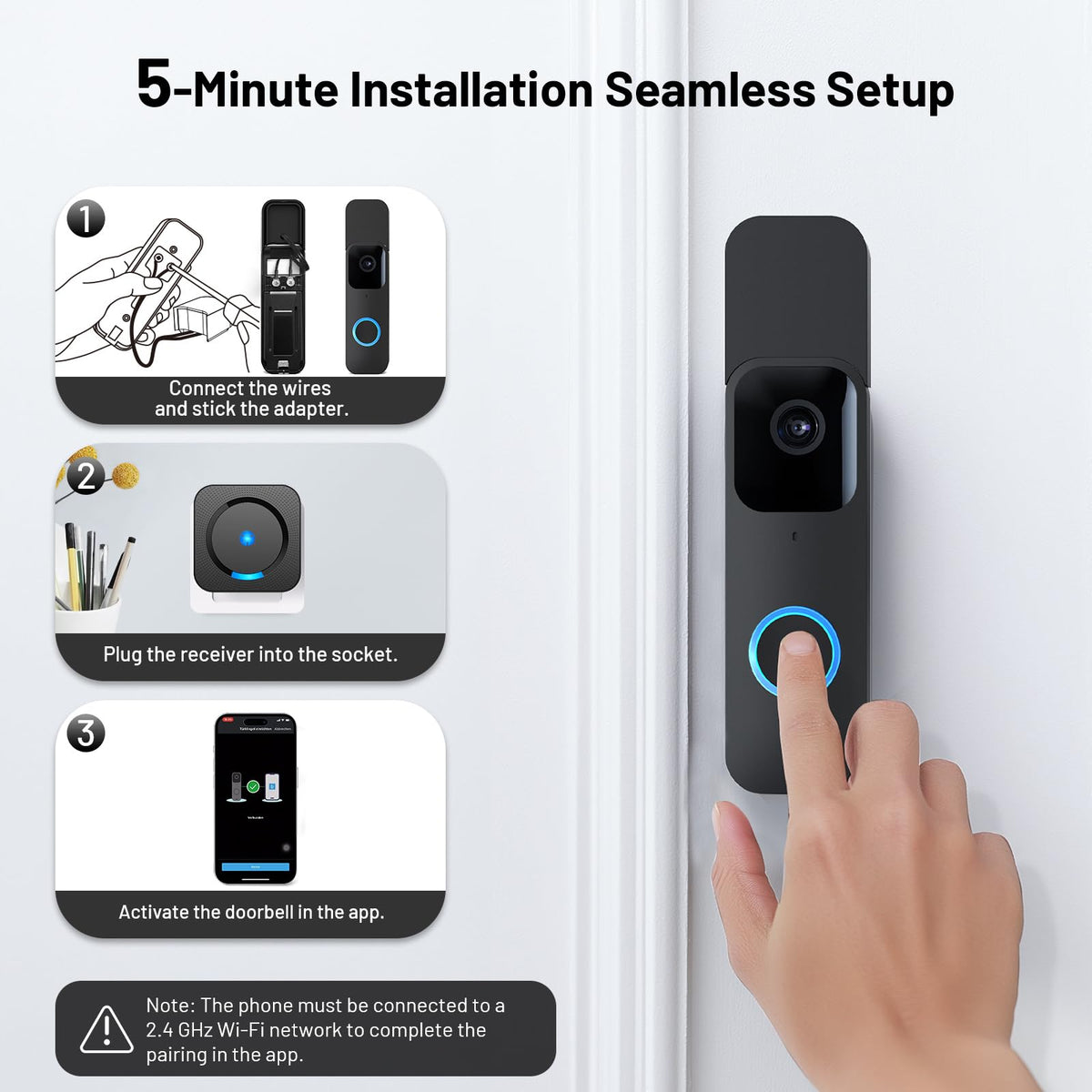 Wireless Doorbell Video Doorbell Extender for Blink - Compatible with Blink Doorbell (Gen 1) 1 Video Doorbell Extender 2 Receiver